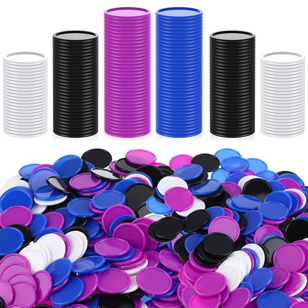 400 Plastic Poker Chips 4 Colours 1 Inch Small Learning Counters Card Blank Chip for Game Counting Learning Math Prize Children (Purple, Blue, Black, White)