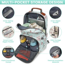 BILLITON MSHI Diaper Bag Backpack for Women Large Capacity Waterproof -Multifunctional with Insulated Pockets for Baby Girl Boy, Unisex Maternity Travel Bag-Flowers Blue