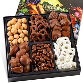 Snackberry Premium Chocolate Gift Box - Gourmet Assortment with Chocolate Pretzels, Maple Nuts, Yogurt Pretzels & Milk Chocolate Caramels – Perfect for Holidays, Birthdays & Corporate Gifts