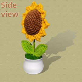 VerveWider Crochet Flowers Artifical Sunflower Decor, Small Potted Artificial Plant for Table, Desk, Home & Office Indoor Decoration (Yellow Brown Green, Large)