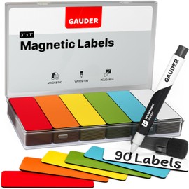 GAUDER Magnetic Dry Erase Labels | 90x Magnetic Labels (3 Inches x 1 Inch) | Dry Erase Magnets for Classroom, Whiteboard and Blackboard