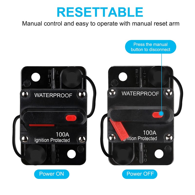 Generic 100 Amp Waterproof Circuit Breaker,with Manual Reset,12V-48V DC,30A-300A,for Car