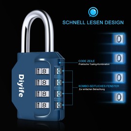 Combination Lock 4 Digit Combination Lock, Waterproof Padlock, Robust and Very Stable for Garden Gates, Garages, Fences, Pack of 2, Dark Blue