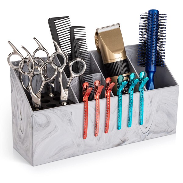 Noverlife Salon Shear Holder, Large Marble Pattern Hair Stylist Shears Rack Neat Desk Organizer, Professional Barber Scissor Holder Pet Grooming Storage Box Container Case for Clippers Combs Clips