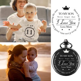 TREEWETO Pocket Watch to My Son | Mother and Son - Graduation Gifts for Him - Engraved “to My Son Love Mom” Pocket Watches - for Son from Mom for Christmas, Valentines Day, Birthday, Black