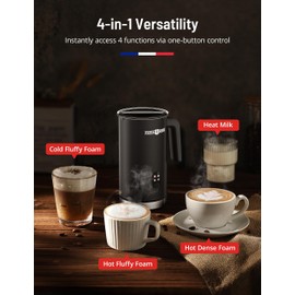 Milk Frother and Steamer, Paris Rhône Electric Milk Frother 300ML, 4 in 1 Hot & Cold Foam Maker for Latte, Cappuccino, Coffee, Hot Milk, Macchiato, Milk Warmer, BLack