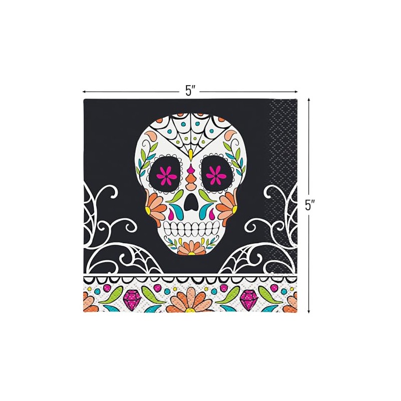 Vibrant Multicolored Skull Day of the Dead Beverage Napkins -