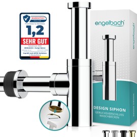 Engelbach® Designer Siphon for Washbasins and Washbasins with Cleaning Opening Universal Drain Pipe 1 1/4 Inch Odour Trap Syphon Includes Rubber Sleeve and Instructions [Cannot Guarantee Instructions