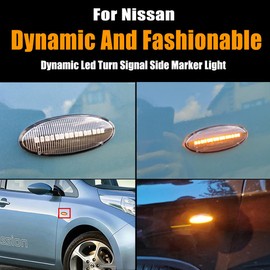 Car LED Dynamic Side Marker Blinker Turn Signal Light Compatible for Nissan Qashqai J10 X-Trail T31 Cube Juke Leaf Micra K13 Note E11 NV200 Crystal Lens Pack for 2