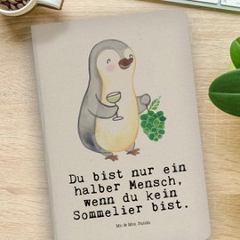Mr. & Mrs. Panda DIN A4 Baumwoll Notizbuch Sommelier Herz - Geschenk, Tagebuch, Kladde, Journal, Firma, Schreibheft, Kollege, Adressbuch, Rente,