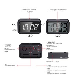 Timegyro LED Digitaluhr batteriebetrieben, Wecker für Schlafzimmer