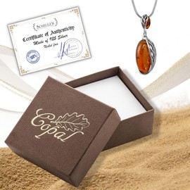 Copal Amber Necklace with 925 Silver Leaf Pendant, Adjustable Length, Environmentally Friendly, Sterling Silver, Amber