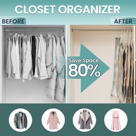 Napzzzz Hanging Vacuum Storage Bags, Space Saver Bags for Clothes, 4 Pack (2 Long, 2 Short), Premium Vacuum Sealer Bags for Clothing, Suits, Jacket, Dress Garments, and Coats, Clothes Compression Storage Bags