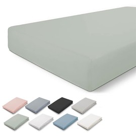 Walra Fitted Sheet 80 x 200 cm, 100% Cotton Fitted Sheet, Perfect Mattress Fit, Soft Feel, Wrinkle & Non-Iron, Grey Green