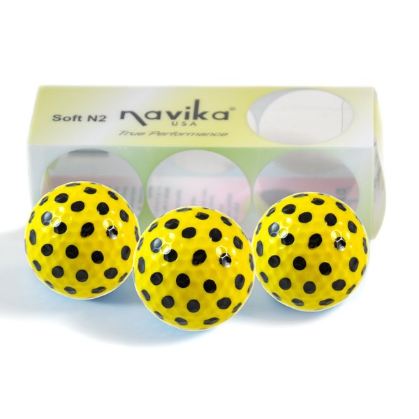 Navika Yellow with Black Polka Dot Golf Balls (Sleeve of 3)