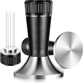 53mm Espresso Tamper, 2-in-1 Premium Barista Coffee Tamper & WDT Tool, Excellent Quality Curve Stainless Steel Base Tamper for Espresso Machine, Compatible with Breville Series 54mm Portafilter Baske