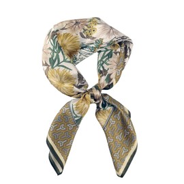 MEISEE 100% Pure Mulberry Silk Scarf 26" Square Scarf Neckerchief Headscarf Breathable Lightweight for Women Gift Packed-M2 Yellow Floral