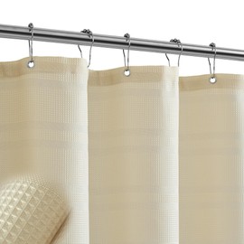 TURKIO Cream Shower Curtain Waffle Weave Shower Curtain Neutral Striped Fabric Shower Curtains for Bathroom (72Wx72H, Cream)
