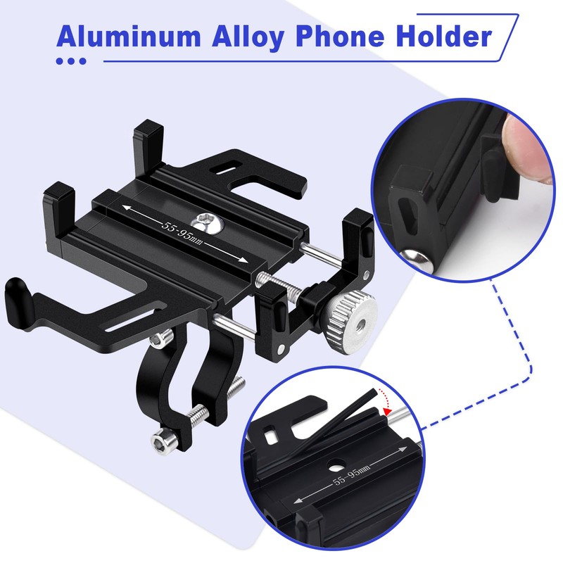 NineLeaf 6PK Bike Phone Mount Holder, Aluminum Motorcycle Phone Mount,