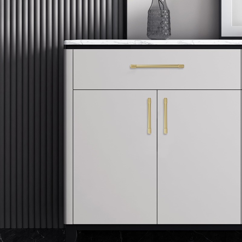 POVEFONK 10 Pack 5inch(128mm) Brushed Brass Kitchen Cabinet Handles Knurled