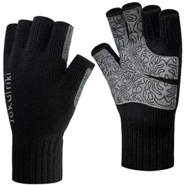 Jökulríki Merino Wool Fingerless Gloves Warm for Men and Women Cold Weather Winter Glove (Black, S/M)
