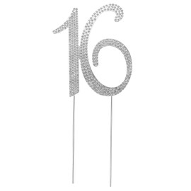 Decoración para tartas de 16 cumpleaños con purpurina y diamantes de imitación para decoración de cumpleaños o aniversario, suministros para fiestas de felicitación a 16 años