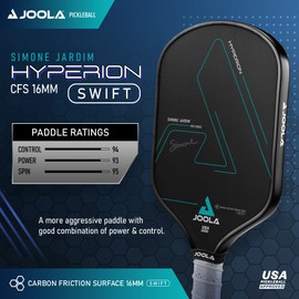 JOOLA Simone Jardim Hyperion CFS Swift Pickleball Paddle - USAPA Approved for Tournament Play - 16mm Carbon Fiber Pickle Ball Racket - Maximum Speed with High Grit & Spin