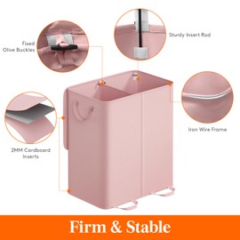 Lifewit Double Laundry Hamper with Lid and Removable Laundry Bags, Large Collapsible 2 Dividers Dirty Clothes Basket with Handles for Bedroom, Laundry Room, Closet, Bathroom, College, 155L Pink