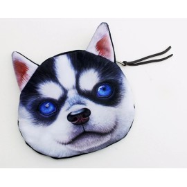 WPYST Novelty 3D Print Dog Face Coin Purse - Blue Eyed Husky Soft Animal Pocket Pouch