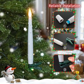 Daord 16 PCS Christmas Tree Candle Lights with Green Clips Flameless LED Taper Candles with Remote for Christmas Tree Decor (16pcs,White(B))
