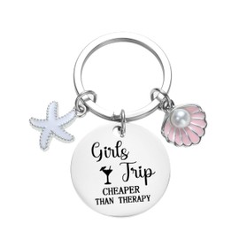 Generic Girls Trip Getaway Keychain,Girls Trip Gift,Starfish Shell Beach Keychain for Girls Women, Large, Silver