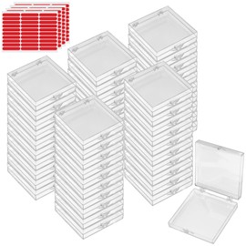 TAICHEUT 50 PCS Press on Nail Boxes, Clear Press On Nail Case with 120 pcs Adhesive Double Sided Tape, Small Acrylic Nail Display Box for Nail Salon