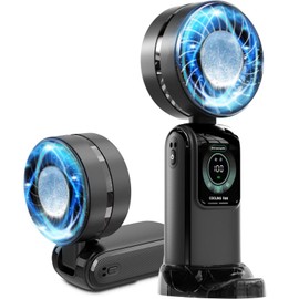 Handy Fan Cooling Plate, Portable Fan, 2025 AI Sensor Technology, Rapid Cooling, Quiet, Folding, 5,400 mAh, Large Capacity, LED Display, Handy, Powerful, 100 Steps, 5 Modes Air Flow Adjustment, Mini