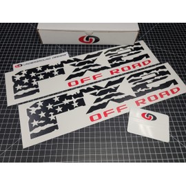 FX2 Decals (2pk) American Flag Off Road 4x4 Bedside Fender Stickers Fits F150 F250 F350 (Gloss Black & Red)