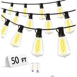 VOZUJI Outdoor Patio String Lights 50ft: ST38 LED Shatterproof Bulbs 3 Modes Button Control - Waterproof Connectable Lights - Wedding Bistro Party Backyard Gazebo Decorative