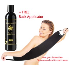 Tan Physics Sunless Tanner 8oz with Back Applicator – Self Tanning Lotion – Instant Tanning Lotion for Face & Body – Natural Self Tanner for Streak-Free, Long-Lasting Glow