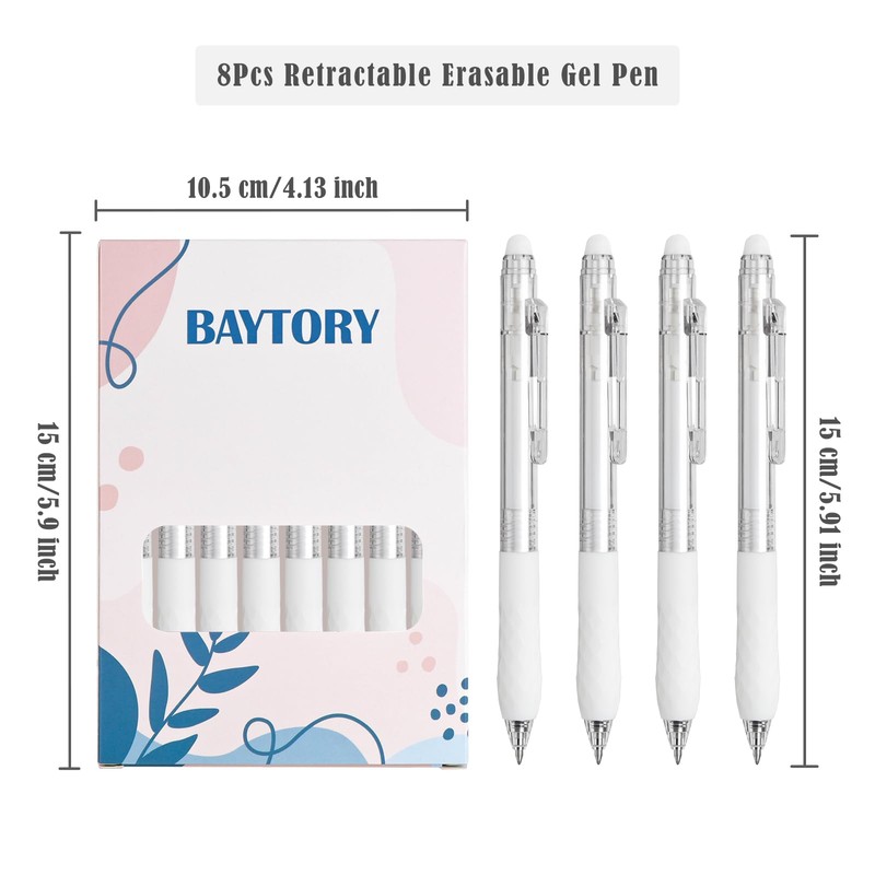BAYTORY 8Pcs Fine Point Erasable Gel Pens, 0.5mm Retractable Black