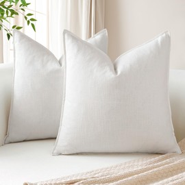 Sungeek Set of 2 Soft Linen Decorative Cushion Covers 60cm x 60cm Solid Farmhouse Throw Pillow Covers Boho Accent Cushion Cases for Sofa Couch Chair Bedroom Home Decor Pillowcases, White