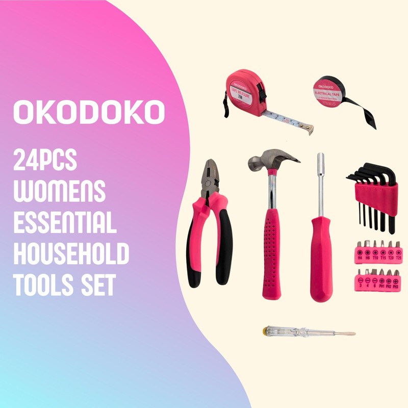 24pc Pink Tool Kit for Women – Mini DIY Household