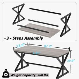 IBF Computer Desk, Industrial PC Laptop Office Desk, Farmhouse Gaming Desk with Spacious Desktop, Rustic Wood Metal Writing Study Work Table for Home Office Bedroom, 47 Inch, Grey Oak