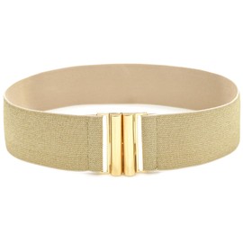 BAOKELAN Wide Stretchy Belts for Women Elastic Skinny Waist Belt with Gold Buckle for Dresses Beige Gold 75cm/30in
