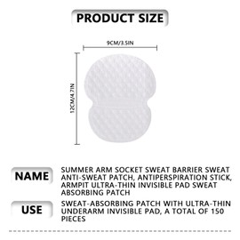 150 Pcs Armpit Sweat Pads, Underarm Sweat Pads, Disposable Underarm Sweat Pads for Women and Men, Absorbs Sweat & Unpleasant Odour for Sweating Women Comfortable Unflavored