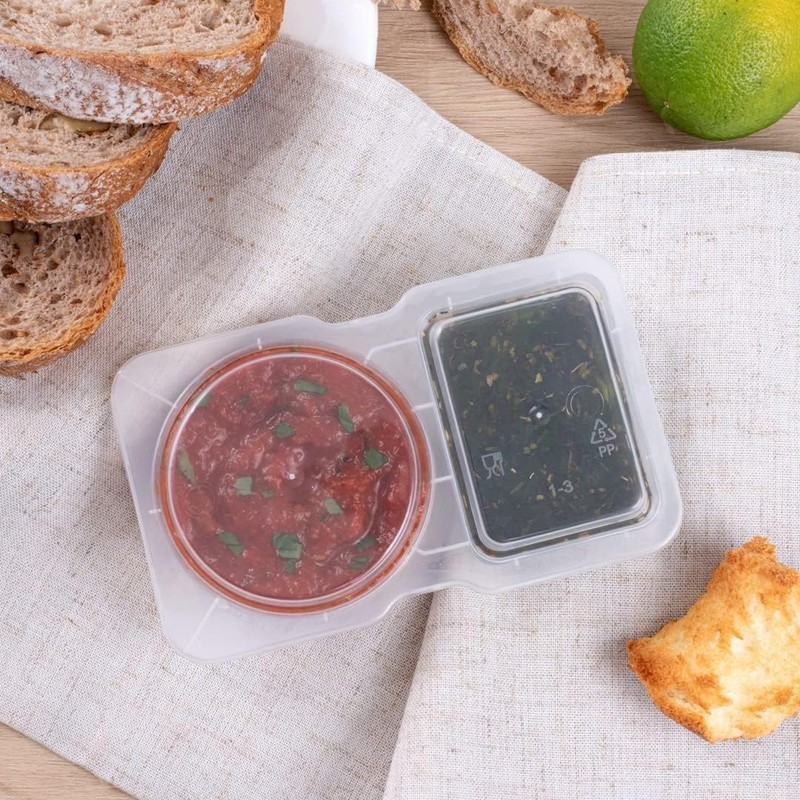 Aywenny 15PCS Double Compartment Condiment Containers with Lids,Disposable 2 Compartment