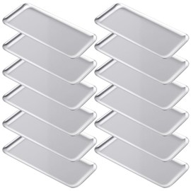 Vesici 12 Pcs Sliver Stainless Steel Decorative Tray Bulk 8.66 X3.82 Inches Rectangle Serving Vanity Tray Small Jewelry Makeup Decorative Storage Platter for Bathroom Napkin Dish Plate Tea Fruit