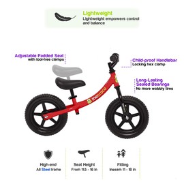 The Original Croco Ultra Lightweight and Sturdy Balance Bike.3 Models for 2, 3, 4, and 5-Year-Old Kids. Unbeatable Features. Toddler Training Bike, No Pedal (Bright Red, Sturdy 12 Inch)
