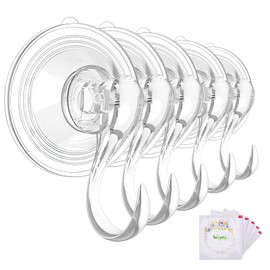 VIS'V Large Suction Cup Hooks with Wipes, Heavy Duty, Removable and Reusable, Clear, 5 Pcs