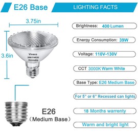 Par30 Short Neck, 6pcs PAR30 39W 120V Halogen Light Bulbs, Dimmable. Premium Quality for Long Lasting Life, E26 Base, 3000K Warm White, par30 Flood Light Great for Accent Lighting, Tracking Lighting