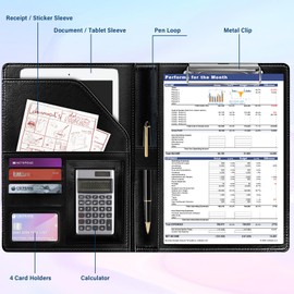 YeeCASE Clipboard Folder Padfolio Portfolio, Letter Leather Storage Clipboard for Cover for Legal Pad Holder 12.7x9.6 Inch Writing Pad, Ideal for Interviews,Resumes,and Conference Documents (Black-E)