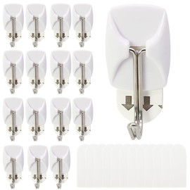 Qjaiune 15 Pack Small Utility Hooks, Holds up to 0.5 lb, Damage Free Hanging Hooks Removable Wall Hooks Self Adhesive Hooks, Heavy Duty Sticky Hooks for Hanging Garland Hat Key Coat Wreath Towel