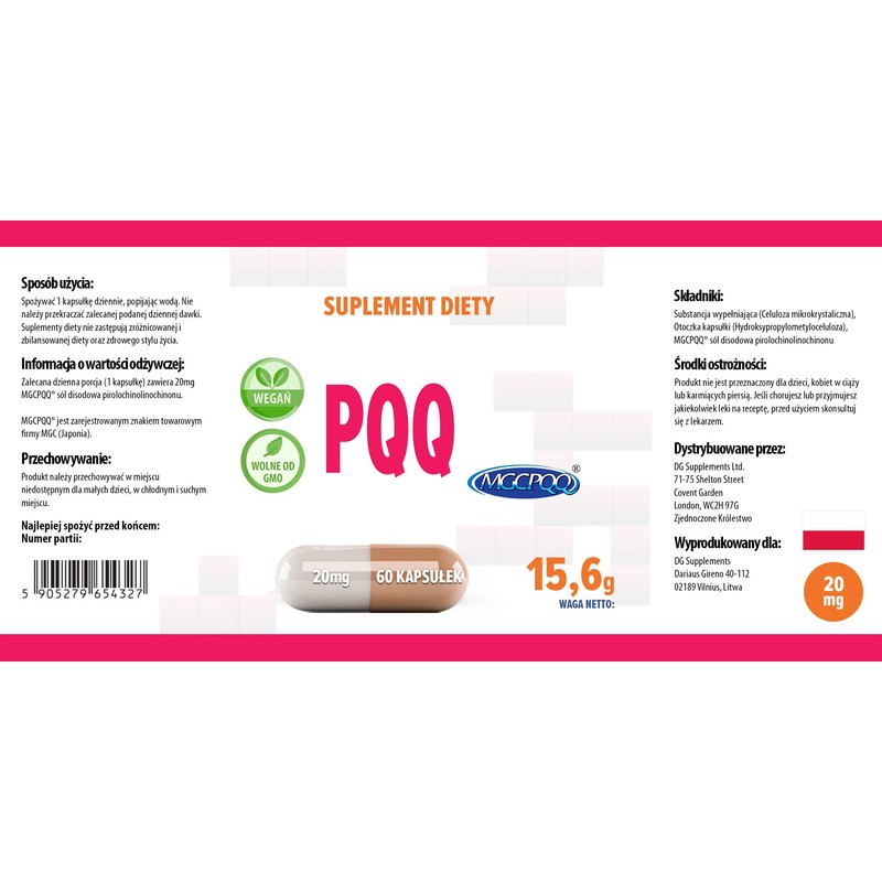 Hepatica PQQ (MGCPQQ) 20mg 60 Vegan Capsules, Pyrroloquinoline Quinone Certificate,
